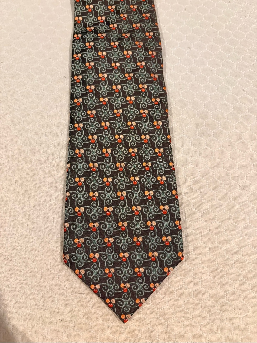Classic Black Patterned Men's Tie with Orange Accents Silk Italian